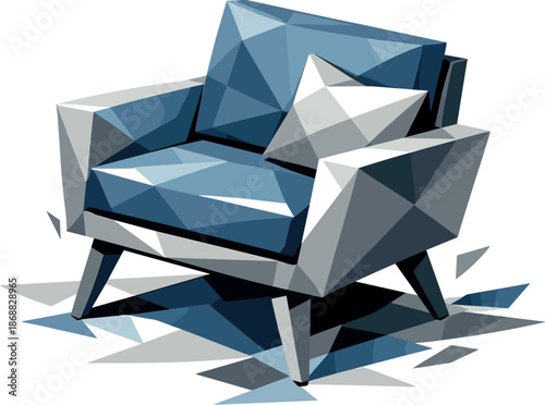 Modern Geometric Chair. Low-poly vector illustration of a modern accent chair representing interior decor and contemporary living,