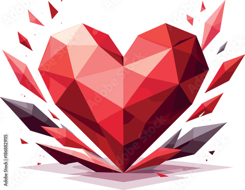 Geometric Valentine Heart. Low-poly vector illustration of a Valentine heart representing affection, passion, and emotional