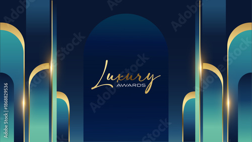 Blue and Gold Abstract Luxury Background. Modern Minimal Premium Design Template. Amazing Welcome Invite. Grand Celebration Banner for Birthday and Anniversary. Elegant Decorative Layout Template. 