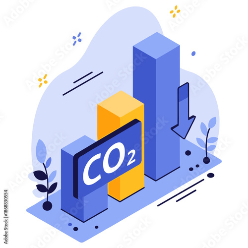 Co2 emissions reduction with graph and arrow illustration