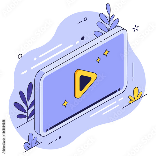 Abstract illustration of web video player with play button and decorative elements