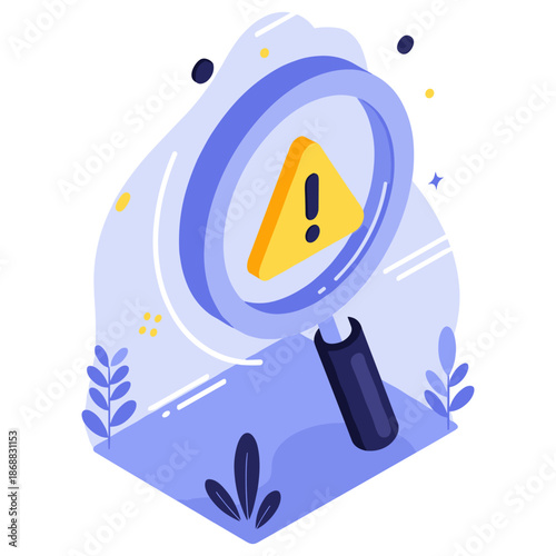 Magnifying glass with exclamation mark signifying caution and attention