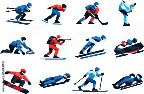 Low-Poly Winter Icons. Stylized low-poly Winter Olympic Games icons designed with sharp angular polygons and faceted