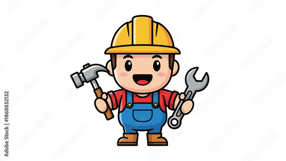Fototapeta premium Cartoon Construction Worker with Tools.