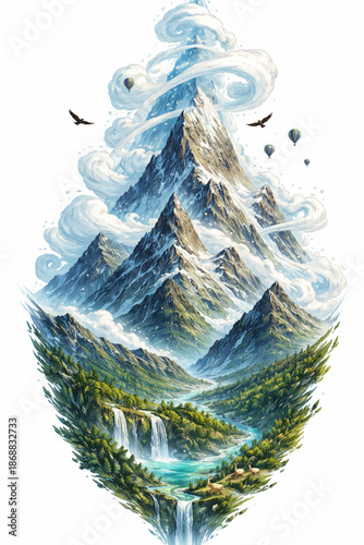 Vertical Vector Artwork Highlighting the Andes Mountains Rising Upward on a White Background