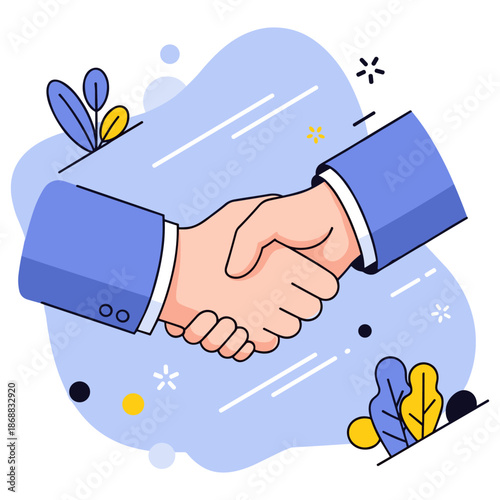 Business handshake with caucasian male and female professionals in modern abstract style