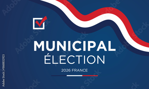 French Municipal Election Banner with Flowing Tricolor Ribbon