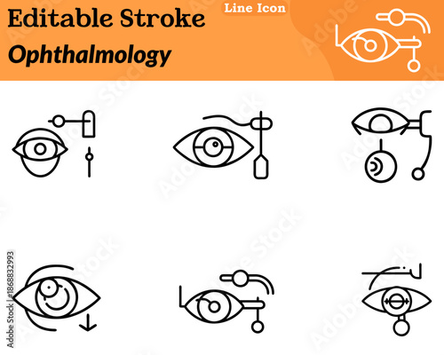 A clean minimalist ophthalmology icon designed in a character style. Features an eye symbol combined a medical cross lens vision chart represent eye care. Vision health optometry ophthalmic services.