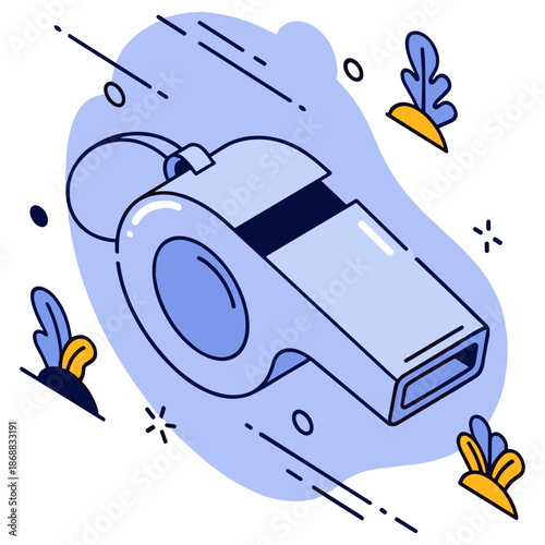 Blue whistle with abstract leaf accents on stylized background