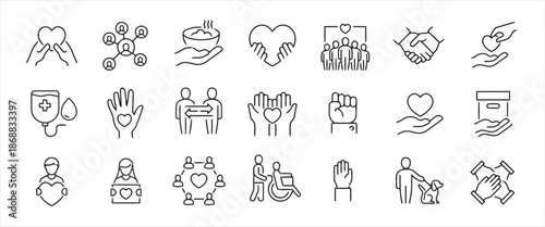 Set of Linear Icons Related to Charity and Donations