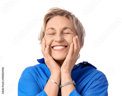 Happy mature woman with sho...
