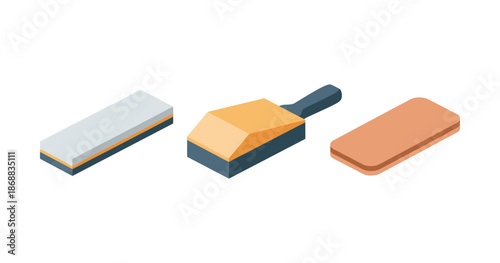 Isometric illustration of cleaning products: scrubbers and sponges