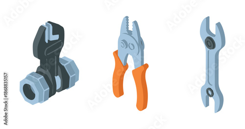 Vector illustration of wrench, pliers, and spanner tools