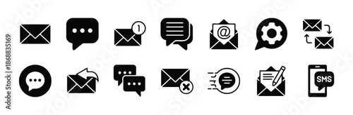 Set of Message and Mail Icons in Black and White