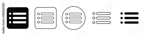 Set of Menu List Vector Icons in Glyph, Outline and Line Styles
