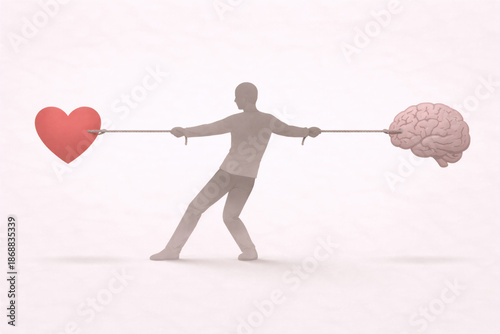 Heart versus mind decision conflict concept image
