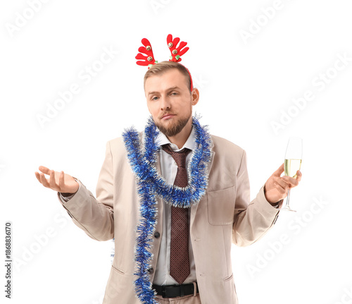Drunk young man in reindeer...
