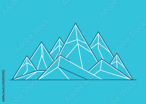 Abstract geometric mountain range design with white outlines on a vibrant blue background