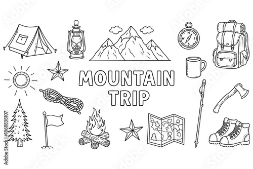 Mountain trip adventure: exploring nature with camping and hiking essentials