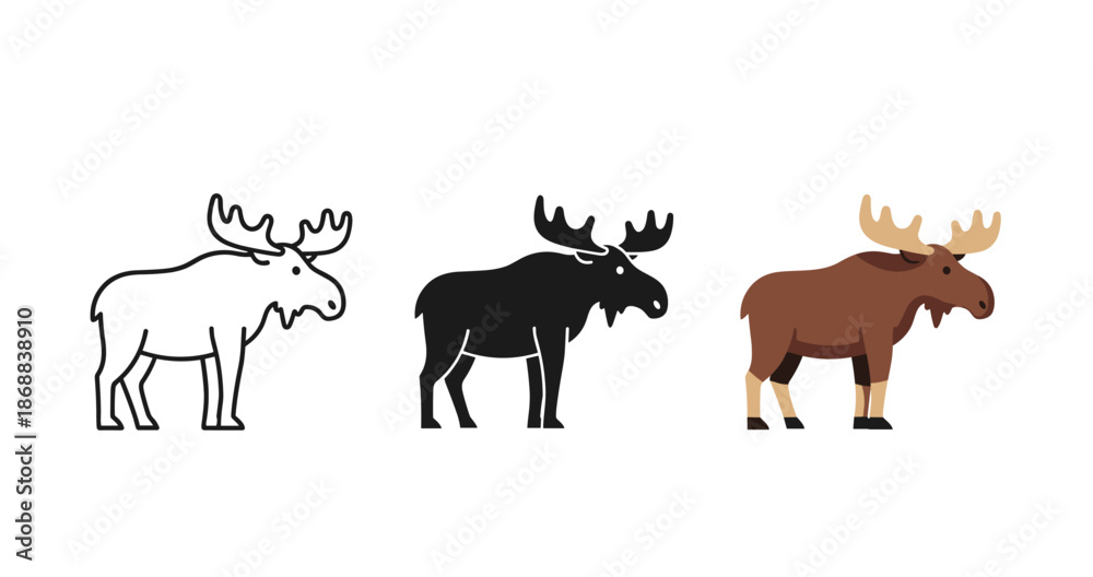 Obraz premium Moose evolution: outline, silhouette, and colored illustration