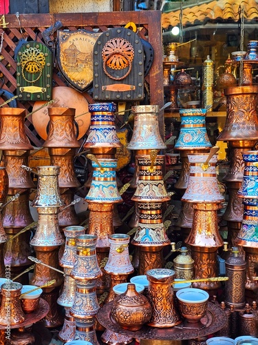Billede på lærred Traditional handcrafted copper coffee pots in Sarajevo