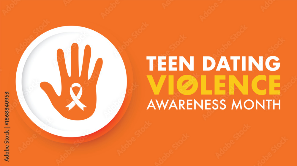 Fototapeta premium February is Teen Dating Violence Awareness Month, aims to educate young people on the prevalence of dating violence and how they can prevent it . Holiday concept. Template for background, banner, card