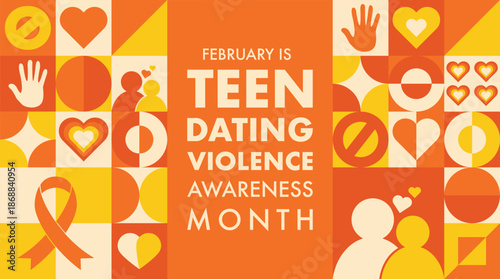 February is Teen Dating Violence Awareness Month, aims to educate young people on the prevalence of dating violence and how they can prevent it . Holiday concept. Template for background, banner, card