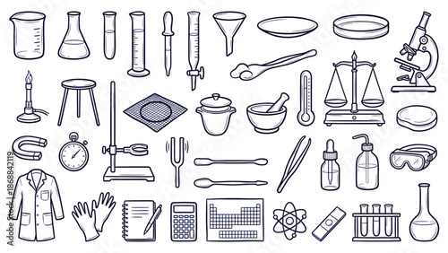 Laboratory equipment and tools arranged for scientific experimentation and research purposes