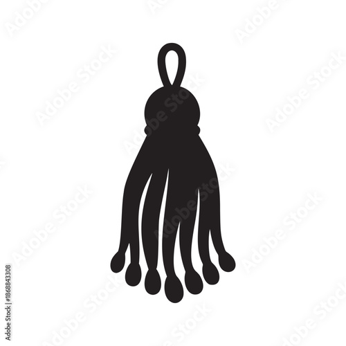 Black tassel keychain vector illustration, flat design element