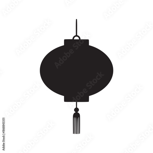 Chinese Lantern Vector Illustration Silhouette, Traditional Asian Festival Decoration Graphic