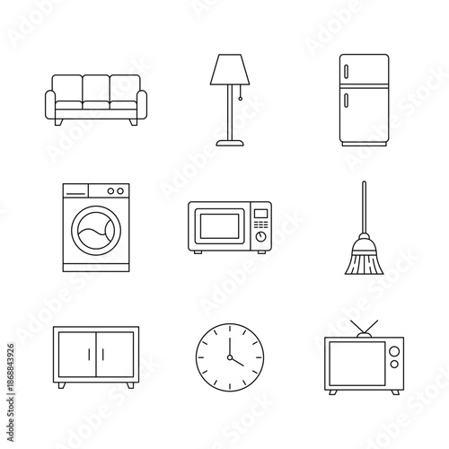 Home Appliance Line Icons Set, Furniture, Kitchen and Household Objects Outline