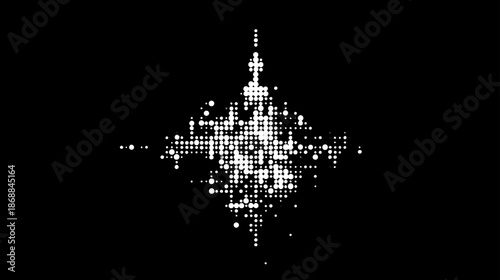 Abstract symmetrical digital dot pattern. Futuristic technology background, cyber network grid design, data visualization concept in black and white.