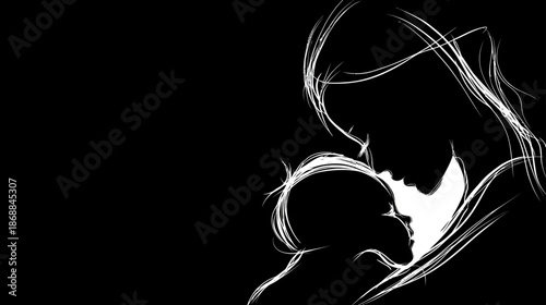 Tender silhouette of a mother embracing her newborn baby with love and care, illustrating the beautiful maternal bond.