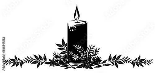 Vector illustration of a candle for candle day and candlemas on red silhouette	