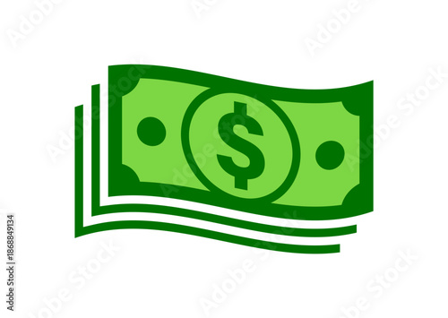 simple stack pile of wavy green bank currency cash money dollar notes icon vector on transparent background