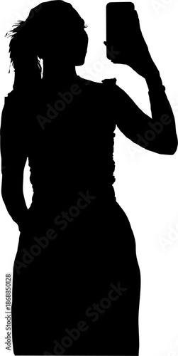 vector image of a woman taking a selfie with a cellphone on a white background