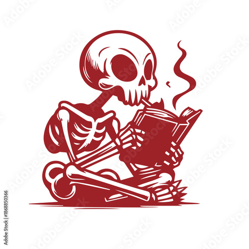 Skeleton Reading a Book Cartoon Vector SVG, Humorous Bones