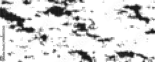 Random halftone. Pointillism style. Background with irregular, chaotic dots, points, circle. Abstract monochrome pattern. Black and white color. Vector illustration