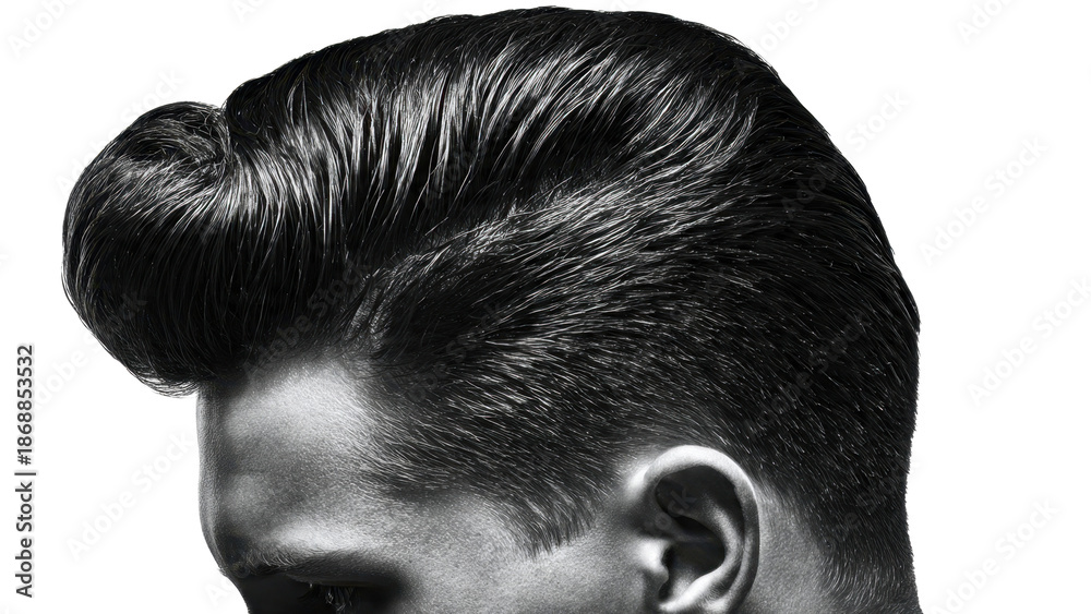 Fototapeta premium Man's Rockabilly Hairstyle in Black and White