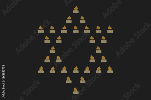 Star of David made of gold candles on black background, vector  