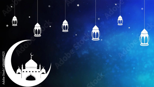 vector illustration of an islamic background with moon and mosque