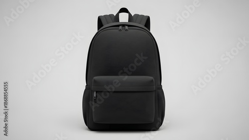 Black backpack with two straps and front pocket