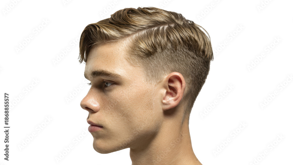 Fototapeta premium Profile of Stylish Young Man with Modern Hairstyle