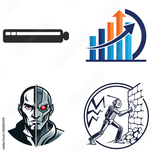 Futuristic AI Robot and Business Growth Chart with Innovation and Technology Concepts Vector Illustration
