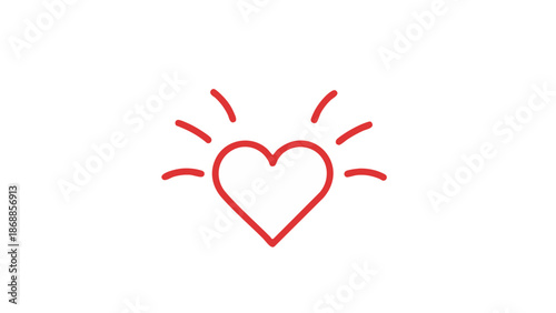 Red Heart Icon with Radiating Lines Symbol