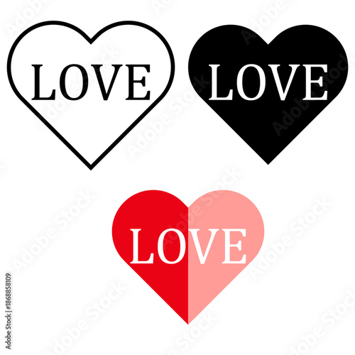 Red and Pink Heart with Word Love vector illustration