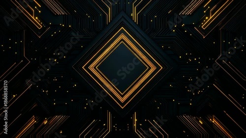 Futuristic technology background with dynamic golden lines