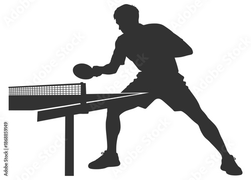 Table tennis player silhouette, ping pong athlete hitting ball in dynamic action pose, sport vector illustration on transparent background