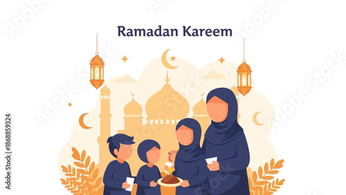 Ramadan Kareem Family Celebration - A Heartwarming Illustration of Togetherness.