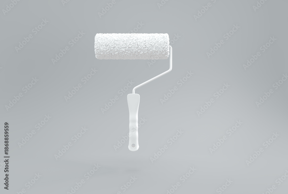 Fototapeta premium 3D White Paint Roller — Minimal Floating Render in Gray Studio